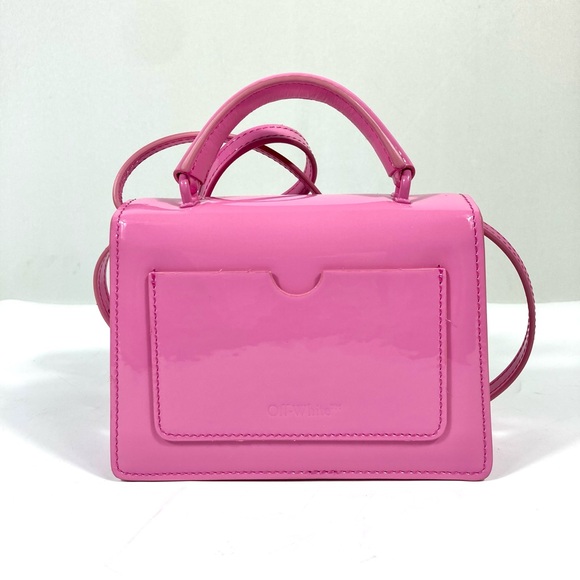 Off White Baby Jitney Patent Leather Top Handle Shoulder Satchel Bag Pink NEW